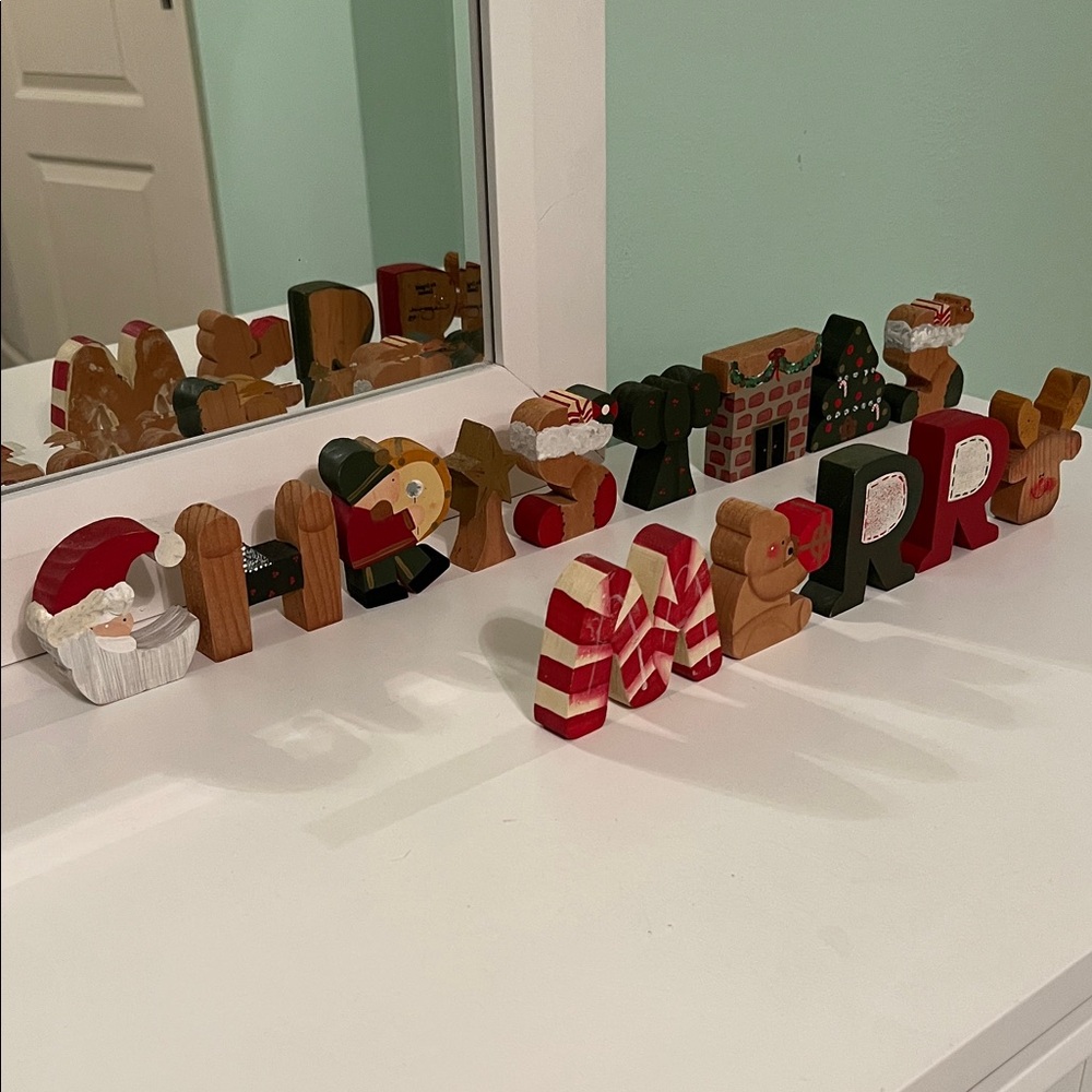 Festive Hand Painted Wooden Holiday Decor - Merry Christmas